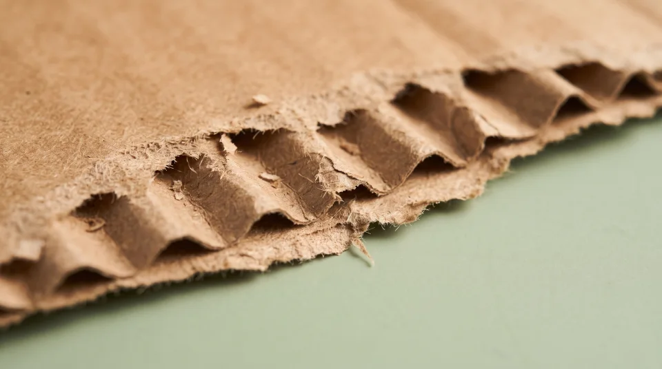 Corrugated cardboard packaging with exposed paper layers