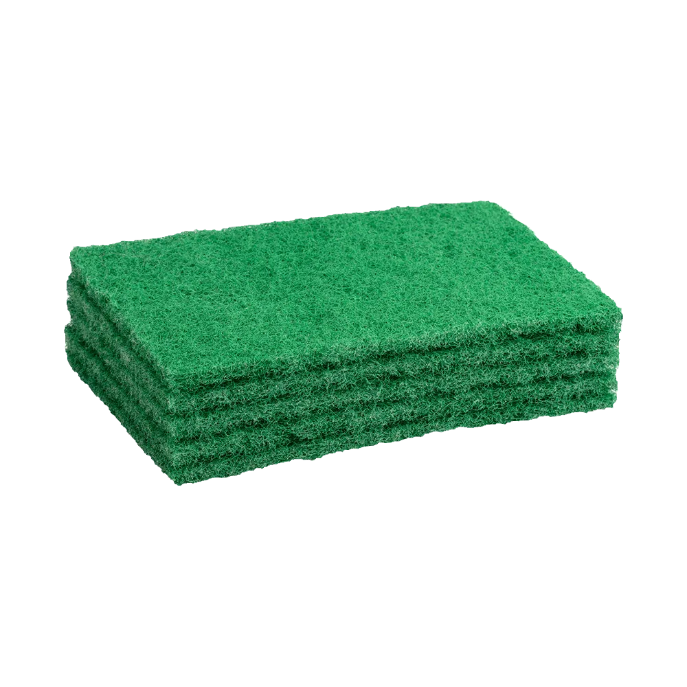 Stack of green non-woven abrasive scouring pads