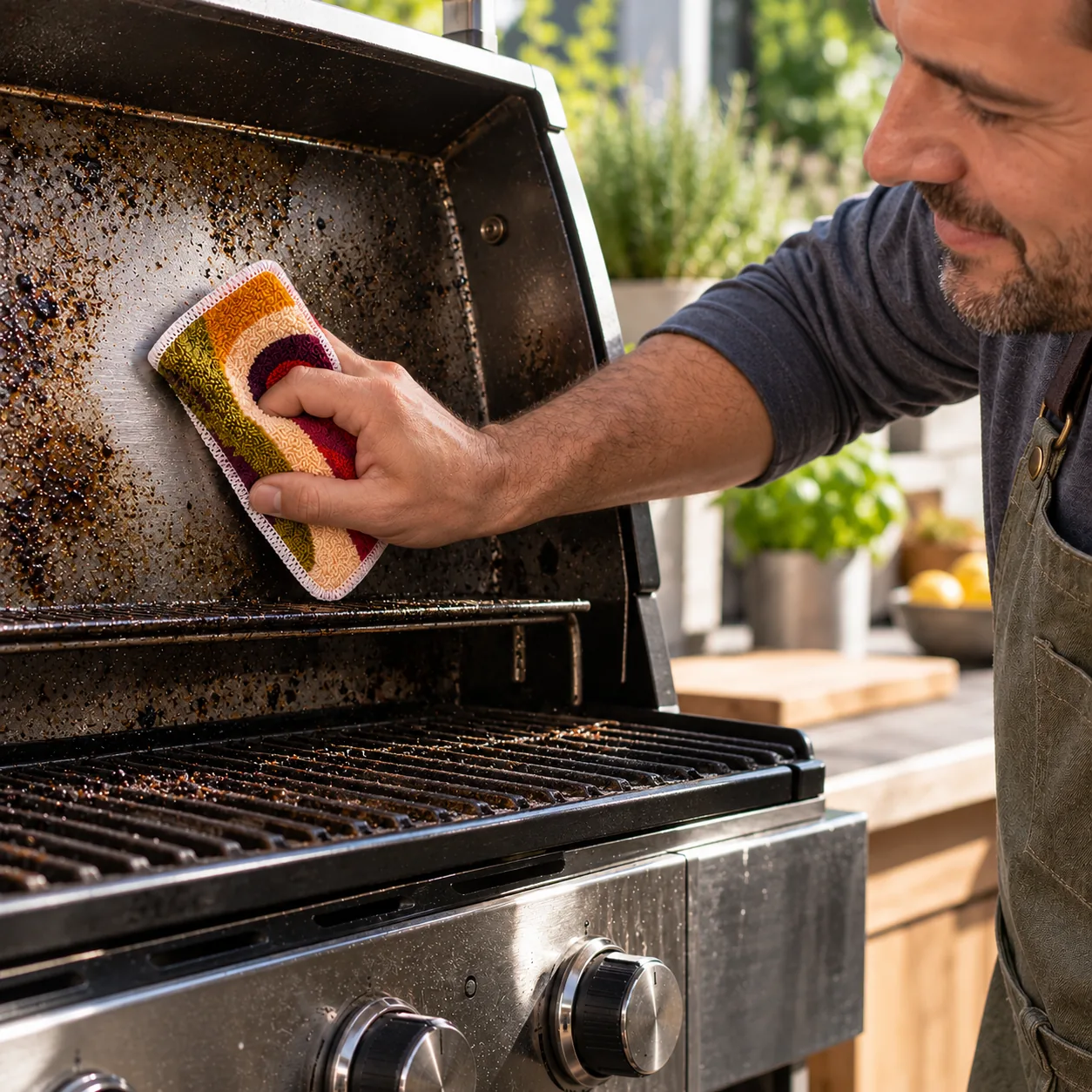 Pesukarhu pad scouring grease from a grill