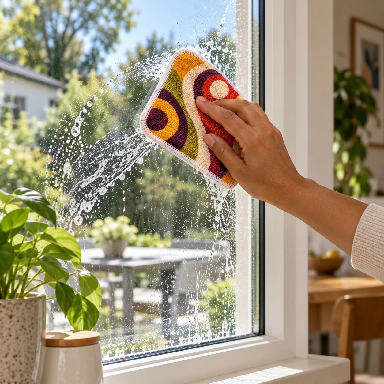 Pesukarhu pad washing a window