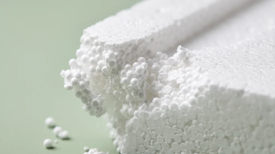 Broken expanded polystyrene packaging and loose EPS beads