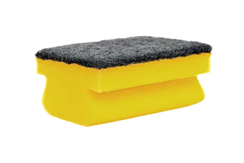 Yellow kitchen sponge with a dark scouring layer