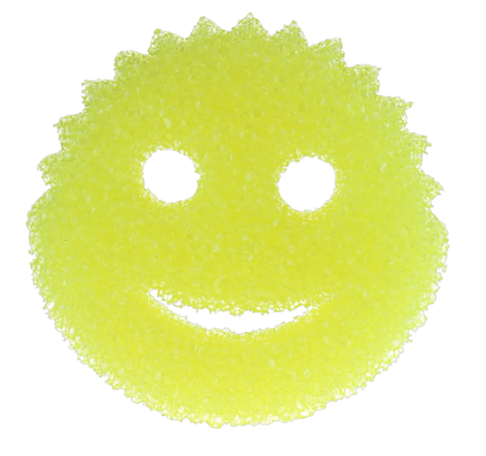 Yellow smiling Scrub Daddy polymer scrubber